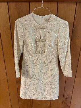 Eliza J White Sequin Bow-Front Mini Dress